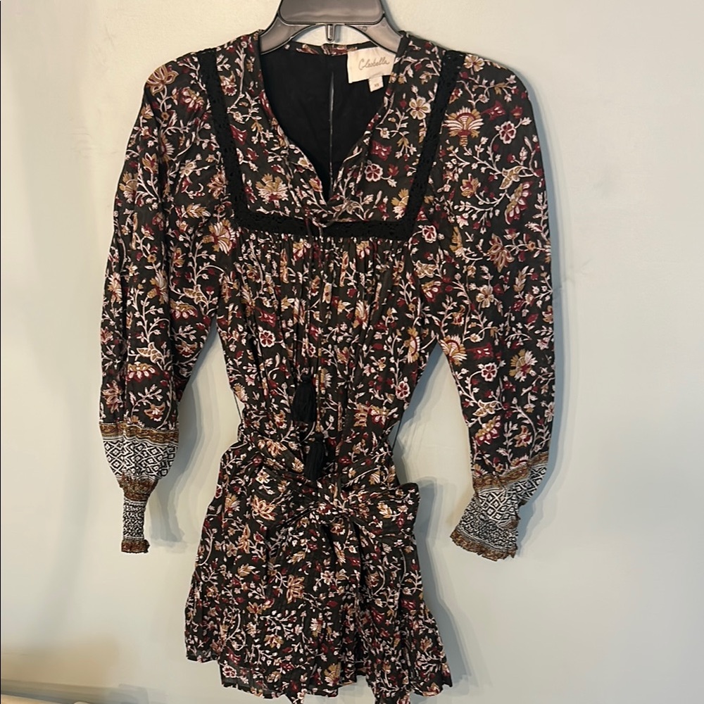 Cleobella Black and Brown V-Neck Bishop Sleeve Sundress